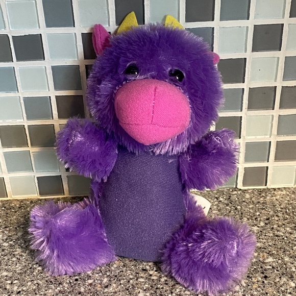 Kellytoy Monster plush pink purple yellow horns 8" - Picture 1 of 5
